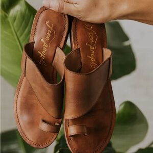Free People Brown Leather Slide Sandals